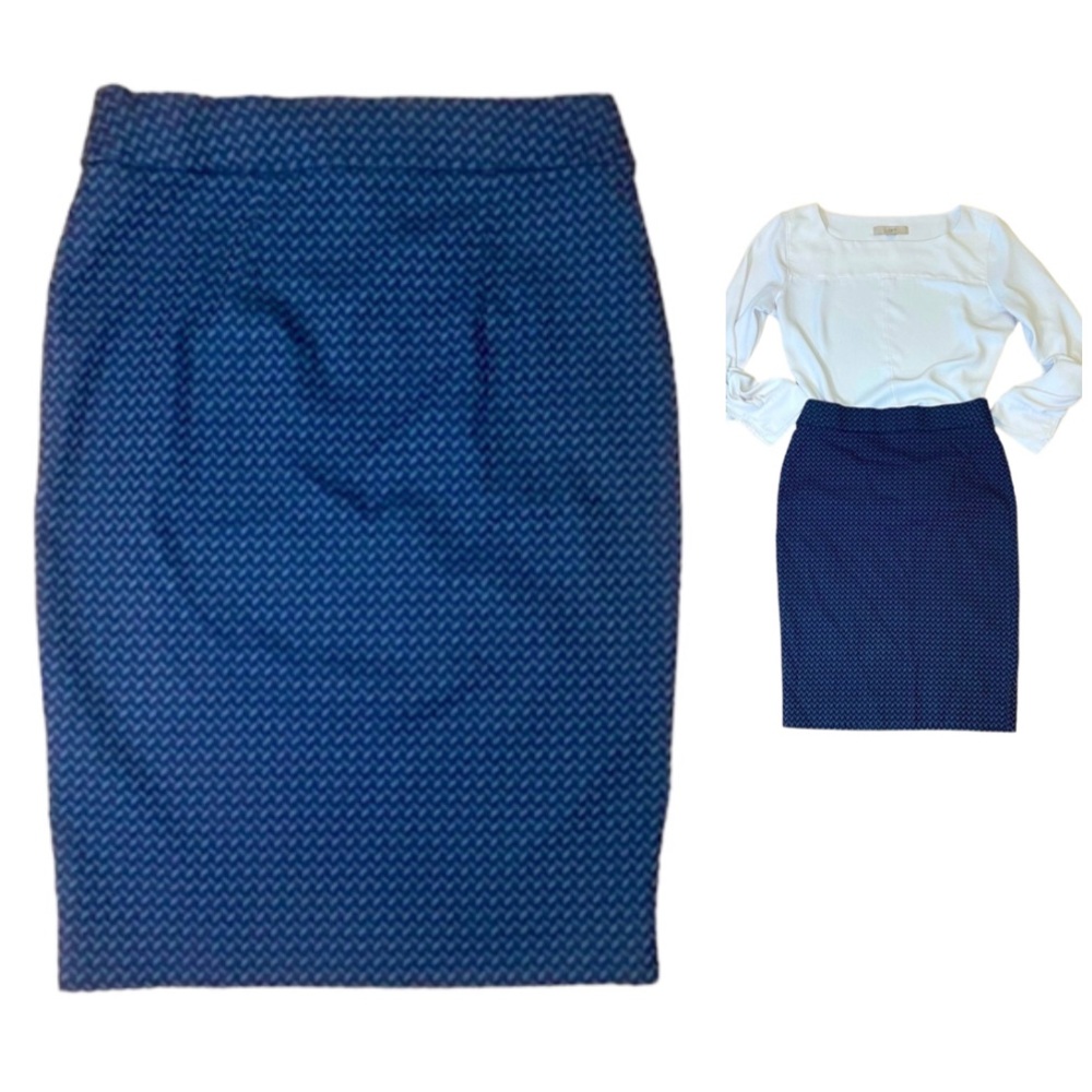 Elle | Gray & Dark Blue Print Pencil Skirt